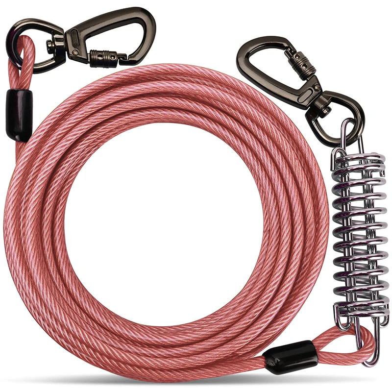 Livepetsme High quality PVC coated steel core dog tie out cable with durable spring For yard pet leashes cable