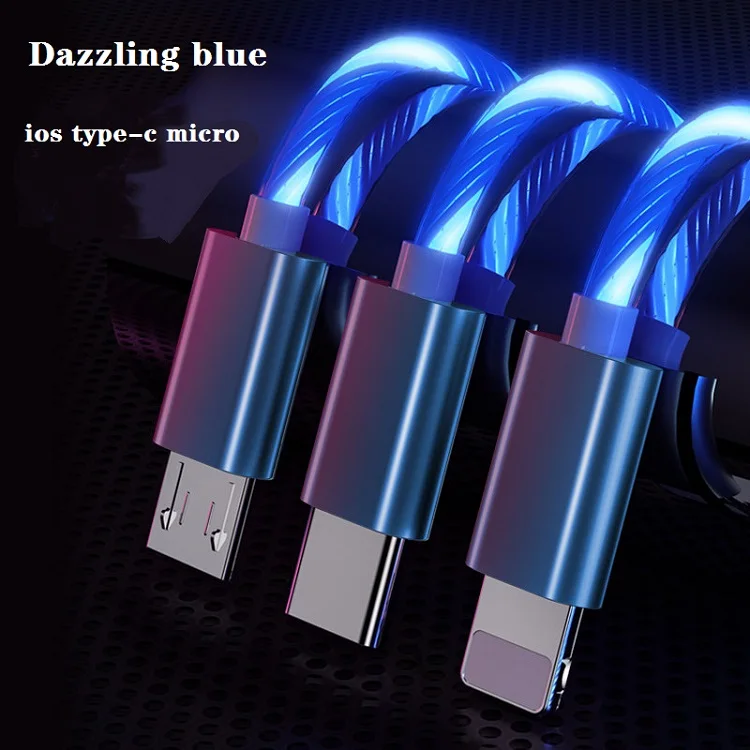 
2021 latest model 3in1 flow luminous lighting usb cable for Android iPhone Microusb Type C hogh quality charger with light l for Android line &nbsp;cord USB Cable iPhone Microusb Type C Mobile Cables Fast Charging Data Charger Led Flowing Light Usb 3 in 