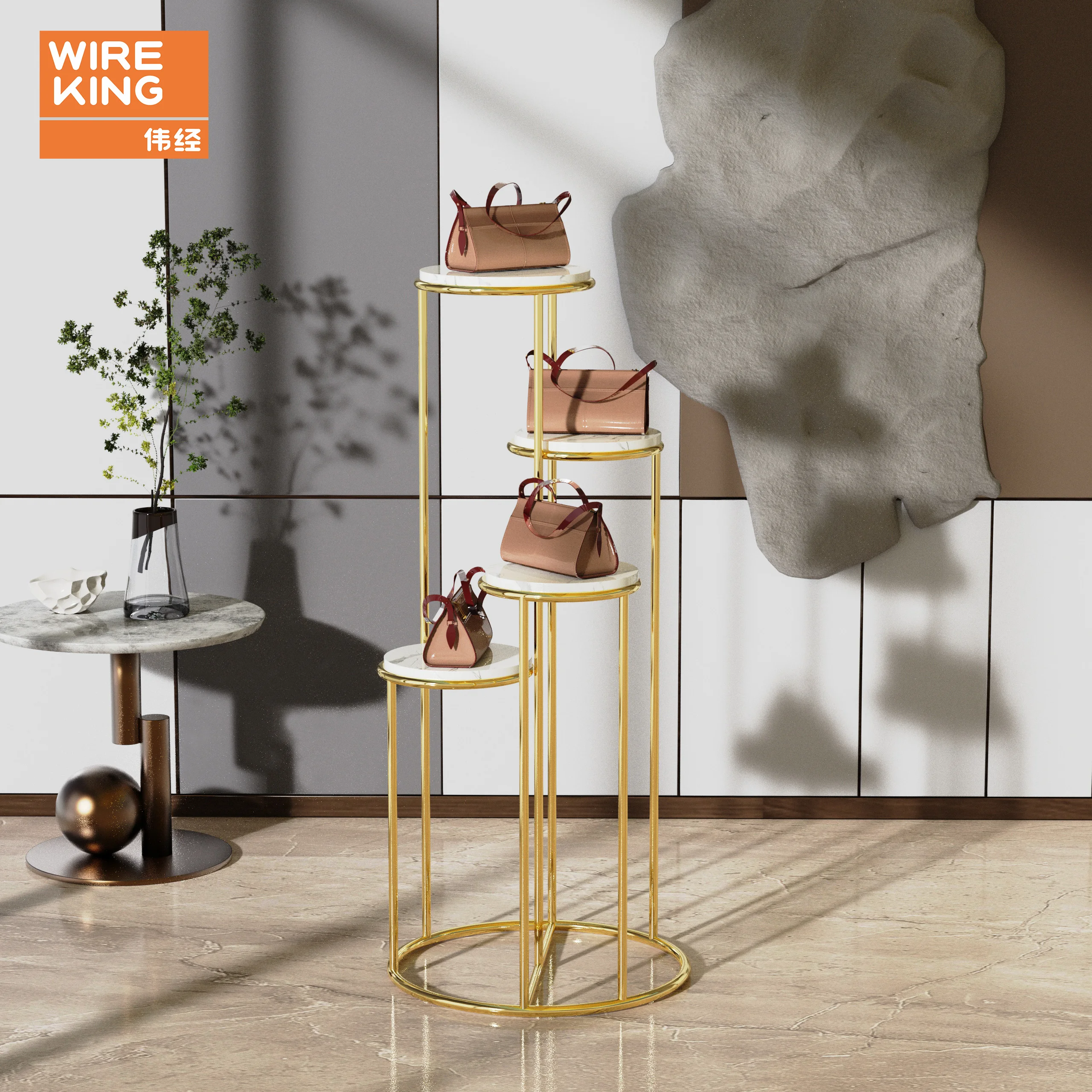 Customization Bag Store display Stand Gold Black Window Showcase Display Rack Retail Bag  Display Rack