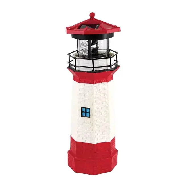 Resin Miniature Solar Sea Side Tower Lamp Lighthouse with Rotate Light