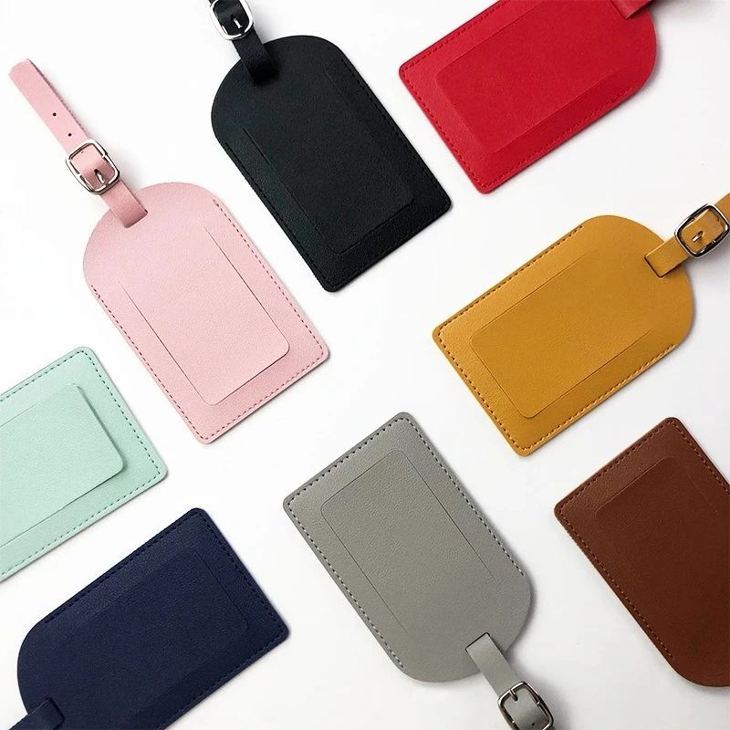 Custom LOGO Printed PU Leather Suitcase Luggage Tag Label Bag Pendant Handbag Portable Travel Accessories Name ID Address Tag