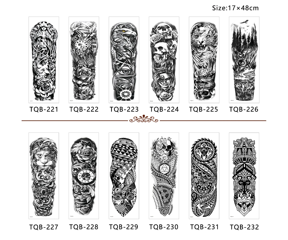 Временные тату-наклейки на ножки для мужчин и женщин, большие длинные рукава с черепами и цветами на заказ