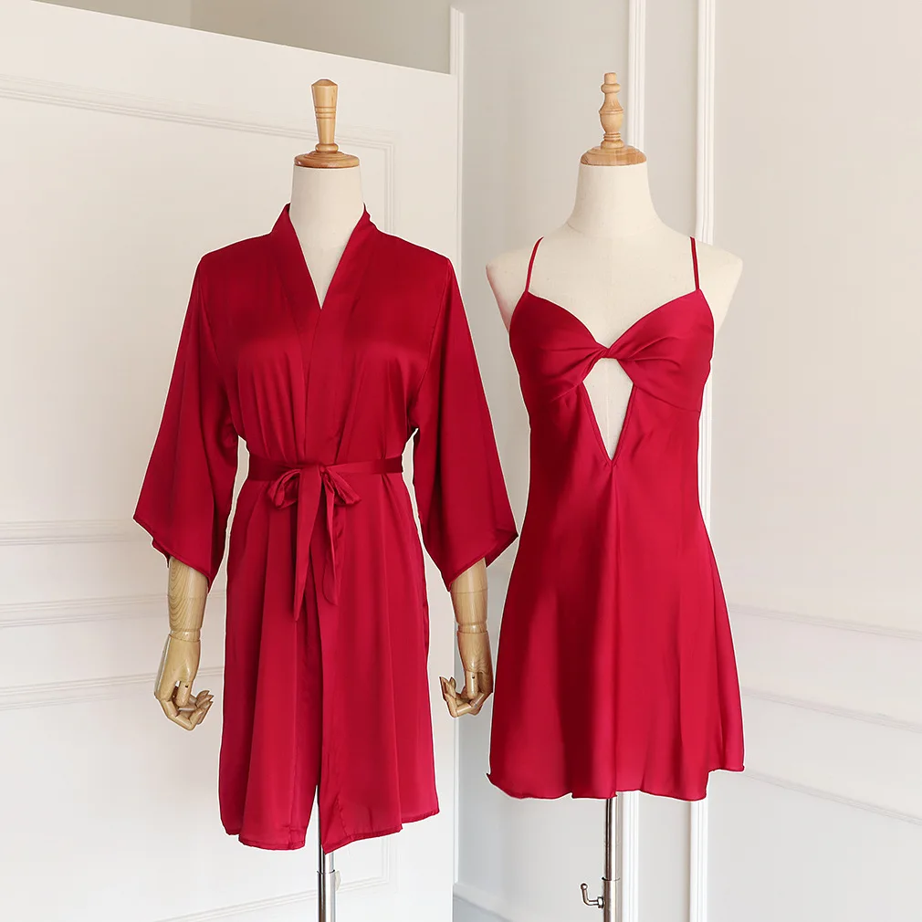 Оптовая продажа весенне-летняя кружевная ночная рубашка из ледяного шелка Сексуальная Домашняя одежда Удобная тонкая Пижама Женский комплект двух предметов