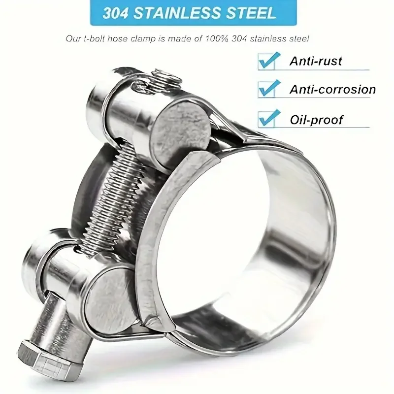 High Torque Hose Clamps 304 Stainless Steel Tube Clips Heavy Duty T-Bolt Clamps