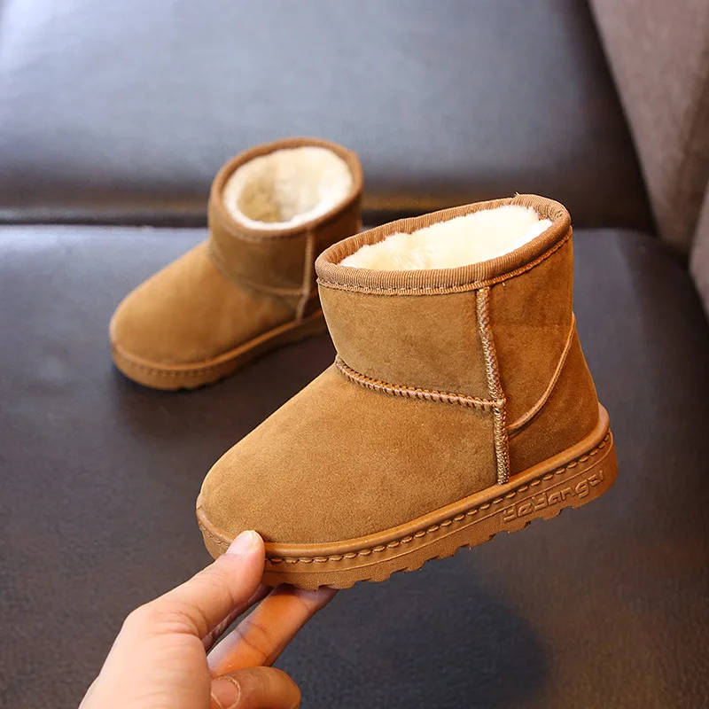 S1014 Winter New Kids Shoes Snow Boots Solid Color Classic Children Boys & Girls Middle Tube Warm And Cotton Shoes