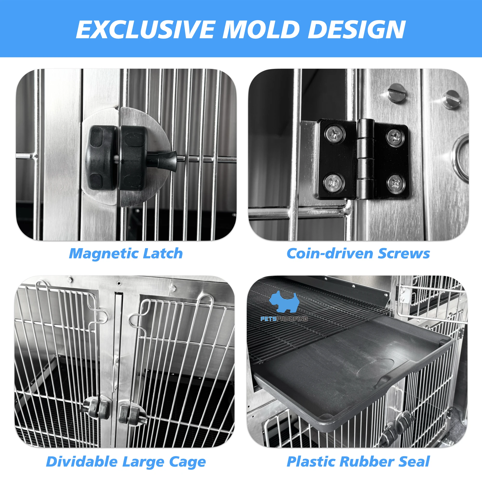 Professional stainless steel dog carrier pet cage bank With Rounded Corners three sizes can be selected, can be freely combined