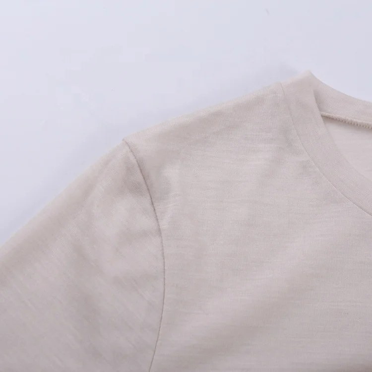 Оптовая продажа круглый вырез шерсть tencel на заказ женские футболки простой свитер с коротким
