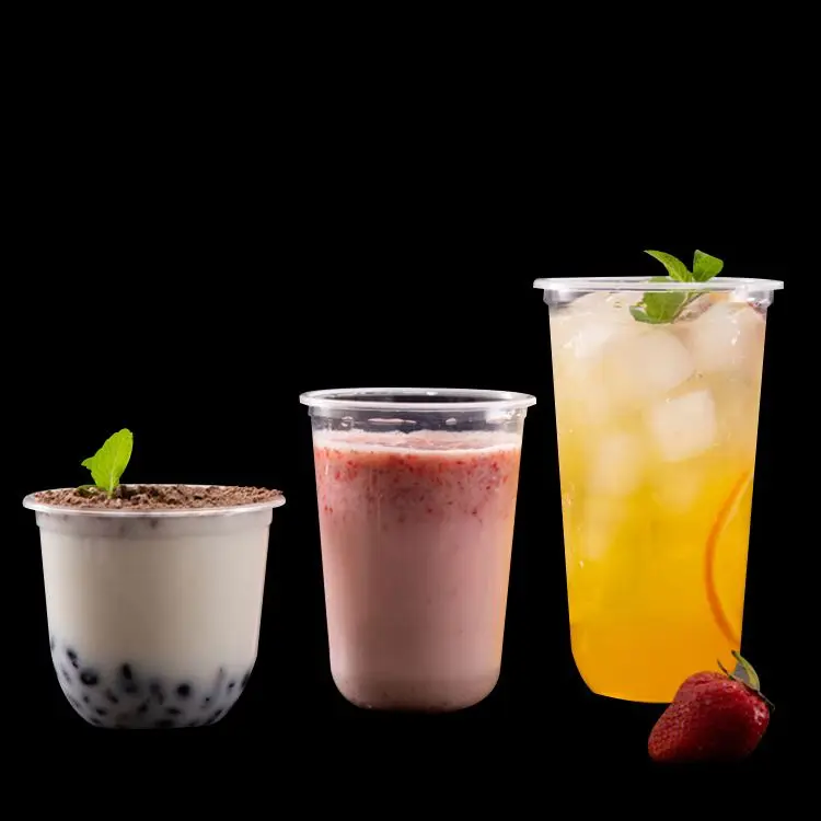 Custom logo printed 12 16 20 24 32 oz plastic milkshake disposable plastic PP clear takeaway cups with lids
