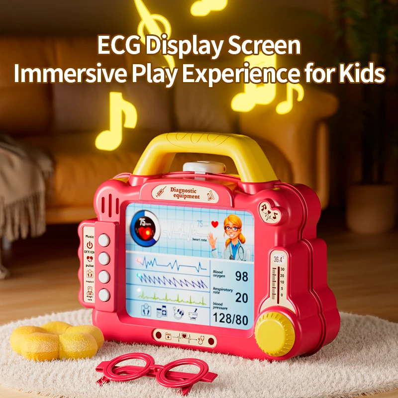 New Simulation Ultrasound Machine EGC Display Screen Medical Kit Sound Light Doctor Toys Play Set for Kids Plastic Pretend Play