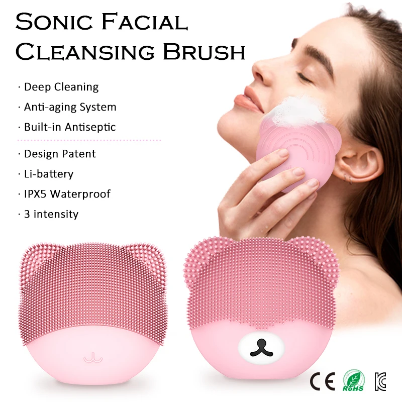 2020 Wholesale Waterproof Mini Vibration Rechargeable Silicone Deep Pore Face Cleaning Sonic Electric Facial Cleansing Brush
