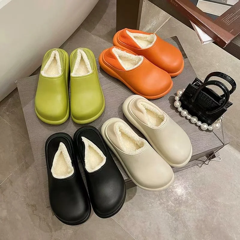 Furry Slides 2021 New Winter Soft Home  Plush Slipper Indoor Shoes  Women Waterproof Eva Fur Slippers For Ladies