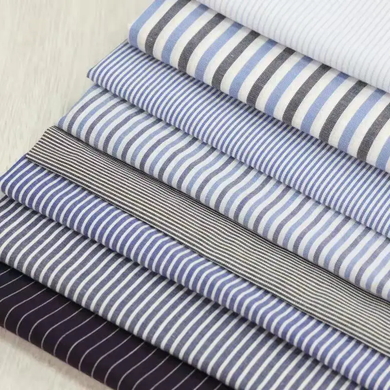 Китайская текстильная пряжа, окрашенная тканая 100% хлопчатобумажная саржевая полосатая Поплиновая ткань для мужских рубашек