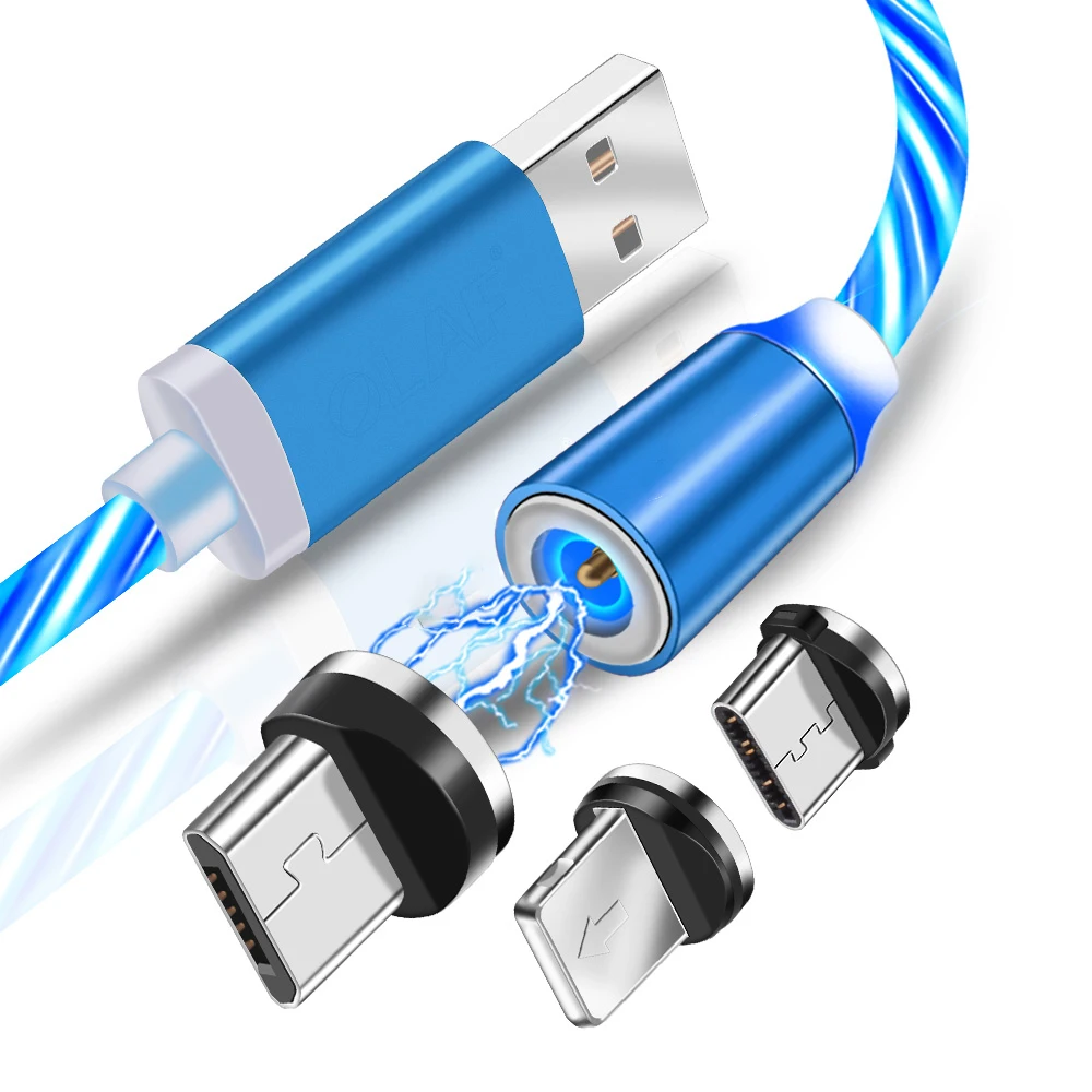 
 Светодиодный магнитный кабель 3 в 1 USB Магнитный зарядный кабель 1 м для type c mirco 8pin светящийся USB-кабель  