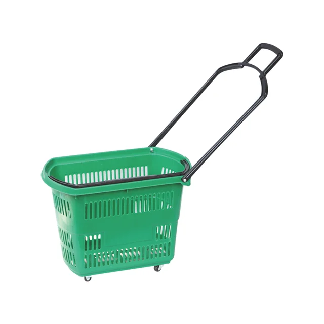 Hot selling multi-functional cheap single handle rolling supermarket plastic shopping basket