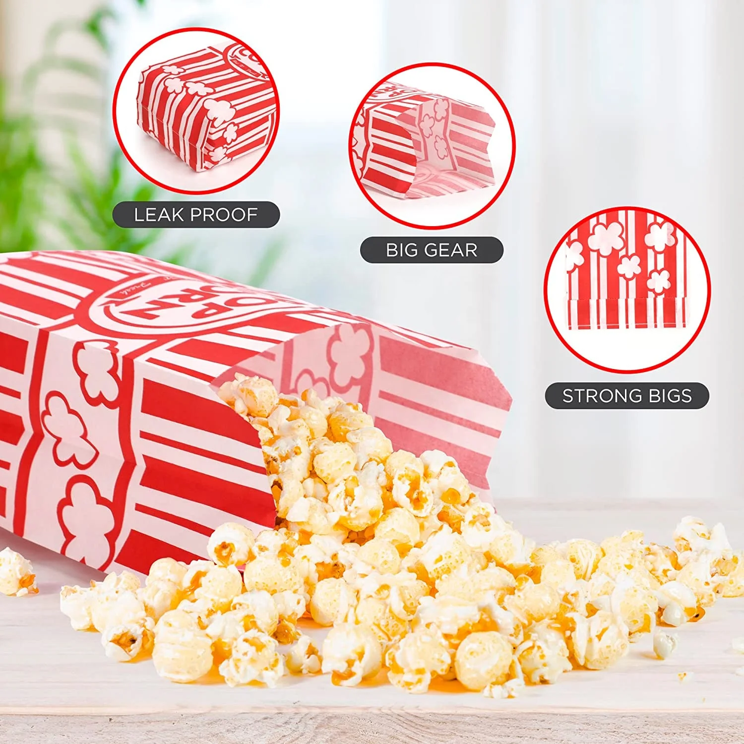 Custom Printed Popcorn Bag Disposable Food Greaseproof Paper Biodegradable Microwave Popcorn Snack Biscuit Food Packaging Bag