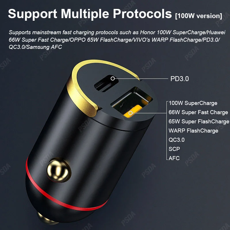PSDA 100W QC3.0 Type C Car Charger 65W Super FlashCharge USB Car Adapter Quick Charge for Honor Vivo Oppo Huawei