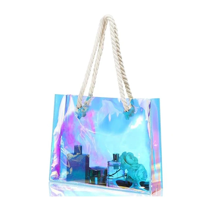 Hot Beach Lunch Sports Concert Wedding Birthday Stadium Waterproof Pvc With Rope Handle Holographic Rainbow Bag