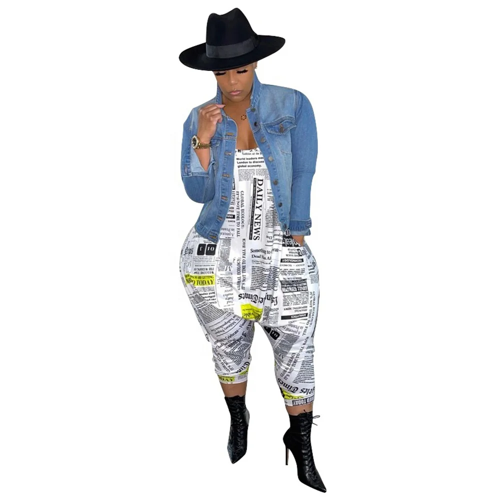 Harem Hip Hop Loose Summer Newspaper Print Jumpsuit Women