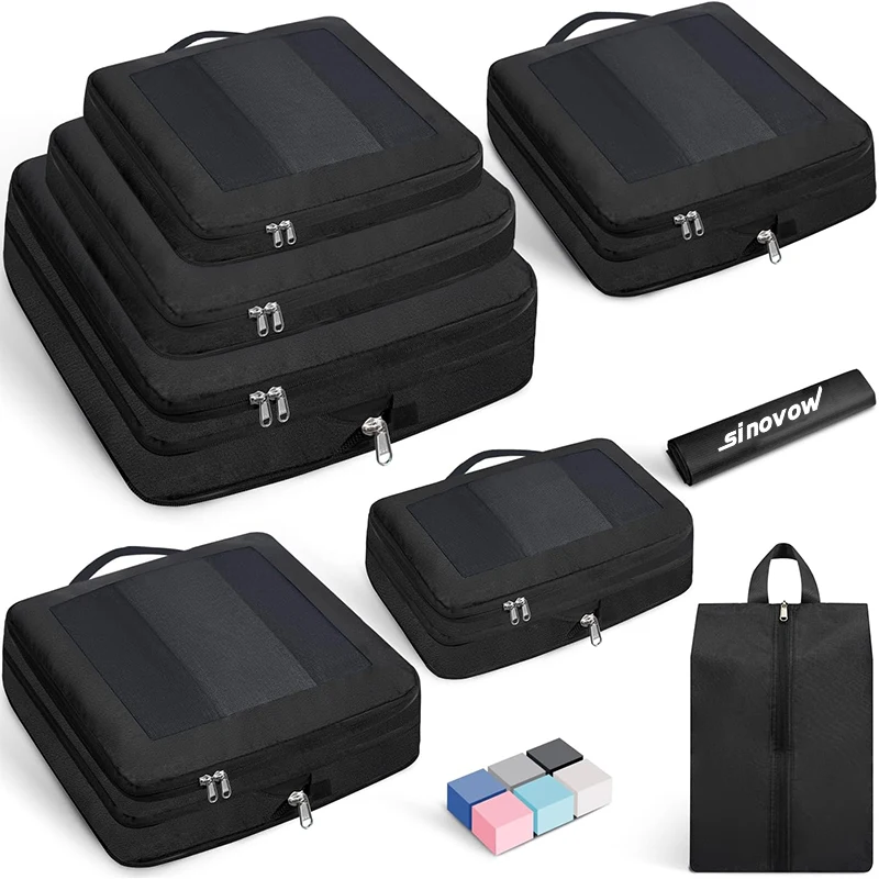 8 Set Compression Packing Cubes Full Open Visible Design Luggage Organizer Bags Set For Carry On Suitcases Travel Essentials