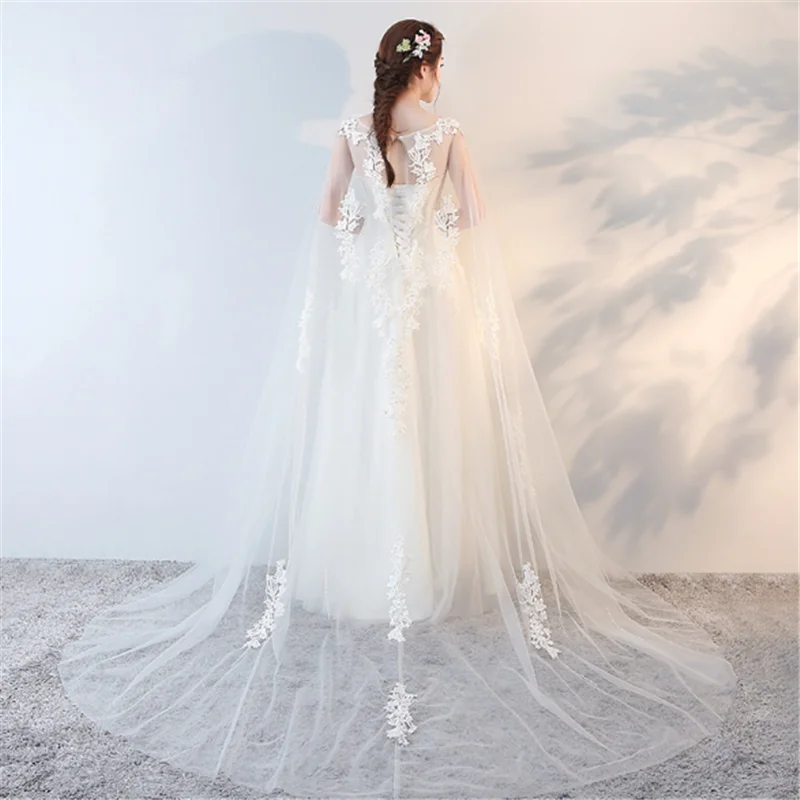 2020 vestidos de novia illusion neck elegant short sleeves cloak style puffy bridal dress wedding gown
