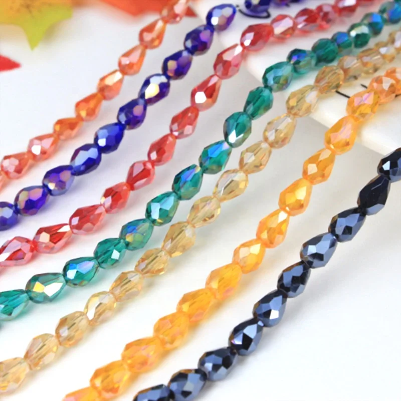 4/6/8/10mm Water Drop Beads Glass Beads Crystal Loose Beads Straight Hole