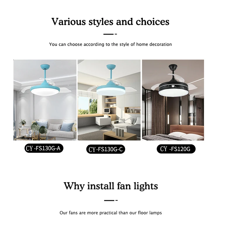 Indoor living room foldable energy-saving decorative light LED ceiling fan with