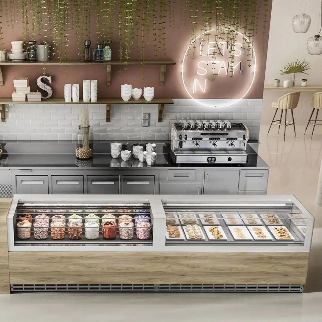 Single-Temperature 20 Plate Ice Cream Display Case Air-Cold Cooling Refrigerator Glass Door Ice Machine Use Durable Glass Cooler