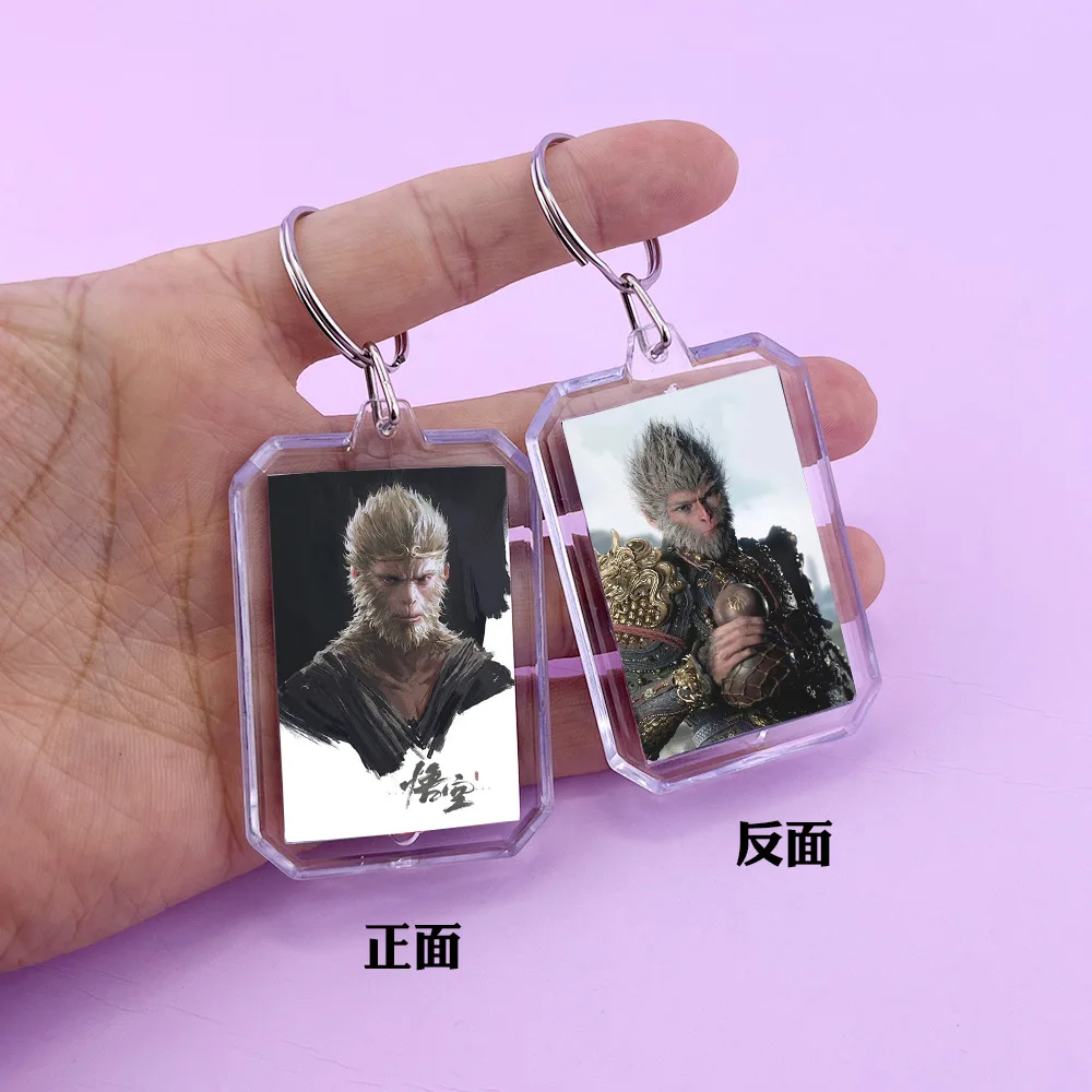 4 Designs Anime Black Myth Wukong Acrylic Photo Keychain Cartoon Square Shape Double Sided Plastic Acrylic Keychain Custom Logo