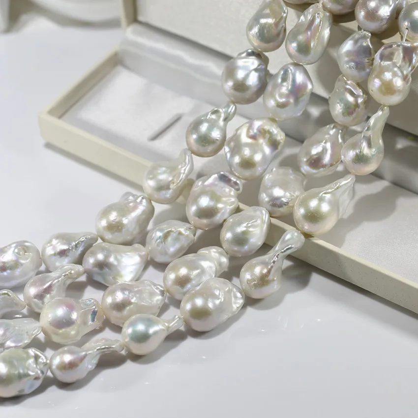 15x20-25mm white big large size fresh water real nuclues fireball nucleated freshwater pearl bead string strands