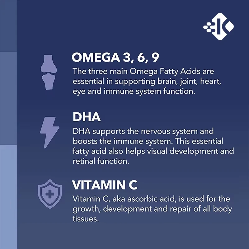 OEM Vegan OMEGA 3 6 9 with DHA and Vitamin C Gummies Support Brain Joint Heart Immune System and Support Nervous System