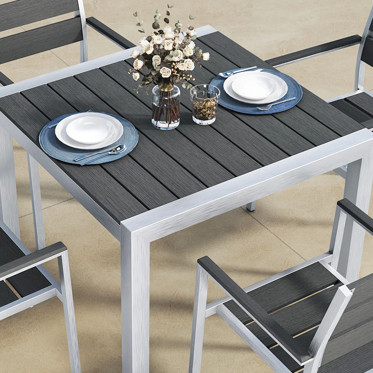 Patio backyard  brushed aluminum outdoor table  chairs set sale garden furniture