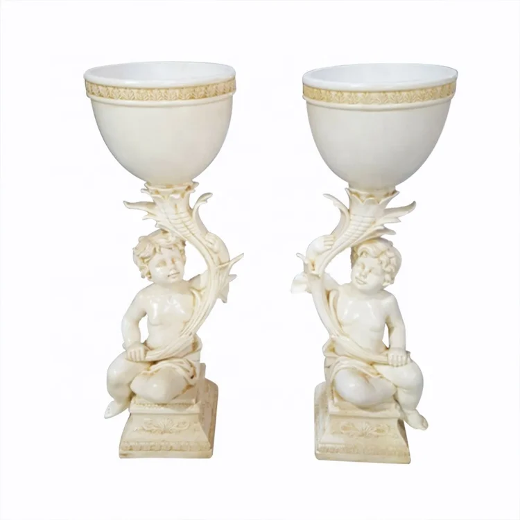 Garden Decorative Fiberglass Angel Sculpture Figure Statue with Flowers Planter