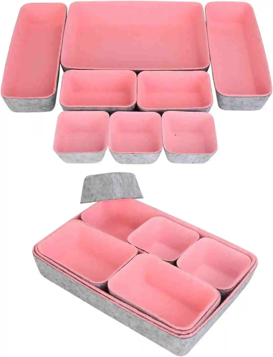 8 Pack Light weight Felt Drawer Organizer Tray desktop Office Gadgets and Jewelry organizer bins