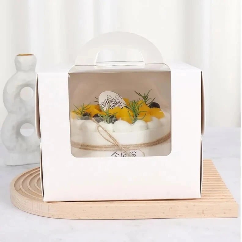
Direct Manufacturer Wholesale 8inch 10inch White Handle Paper Bakery Packaging Cake Box with Clear PVC Window 