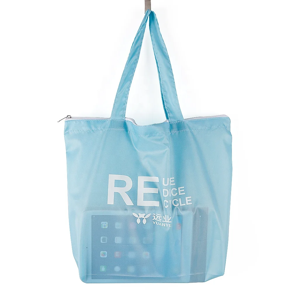 OEM/ODM custom eco grocery tote recycled rpet polyester shopping bag printed with zipper