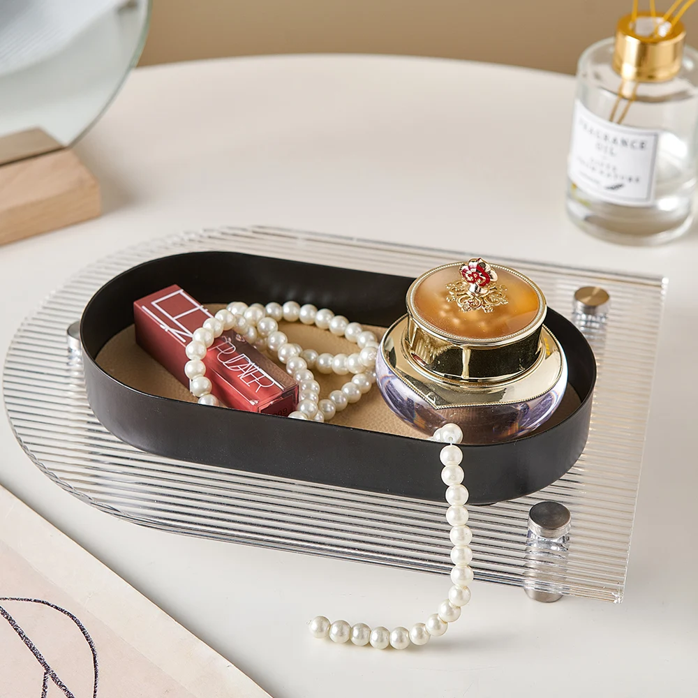 ins light luxury skin care products perfume storage frame wrought iron leather storage tray