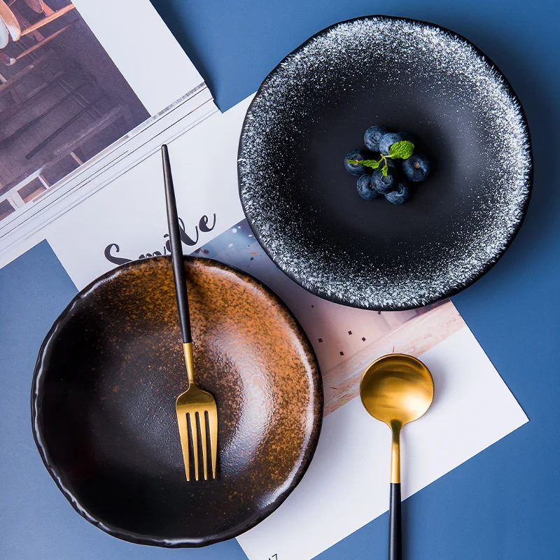 Japanese Style Creative Lotus Leaf Shape 7.5inch Black Matte Plate@ Ceramic Stoneware Shallow Dishes Plates/