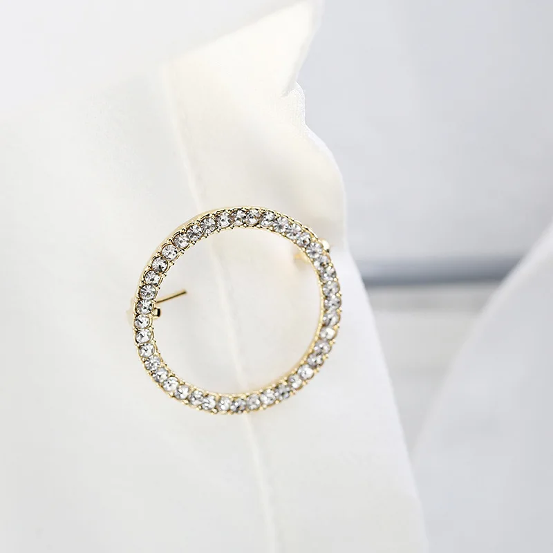 Amazon Eyeglasses Holder Brooch Reading Glasses Holder Simple Crystal Rhinestone Round Circle Ring Pin Brooch