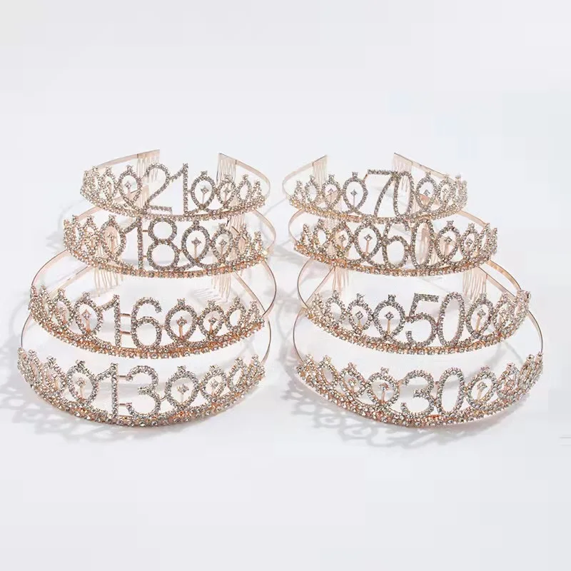 Wholesale Hot Sale Birthday Crown Decorations Birthday Queen Sash Rhinestone Hair Accessories Headband Crowns