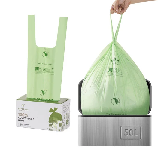 Customized eco friendly cornstarch biodegradable T-shirt bags compostable PLA organic plastic shopping bag