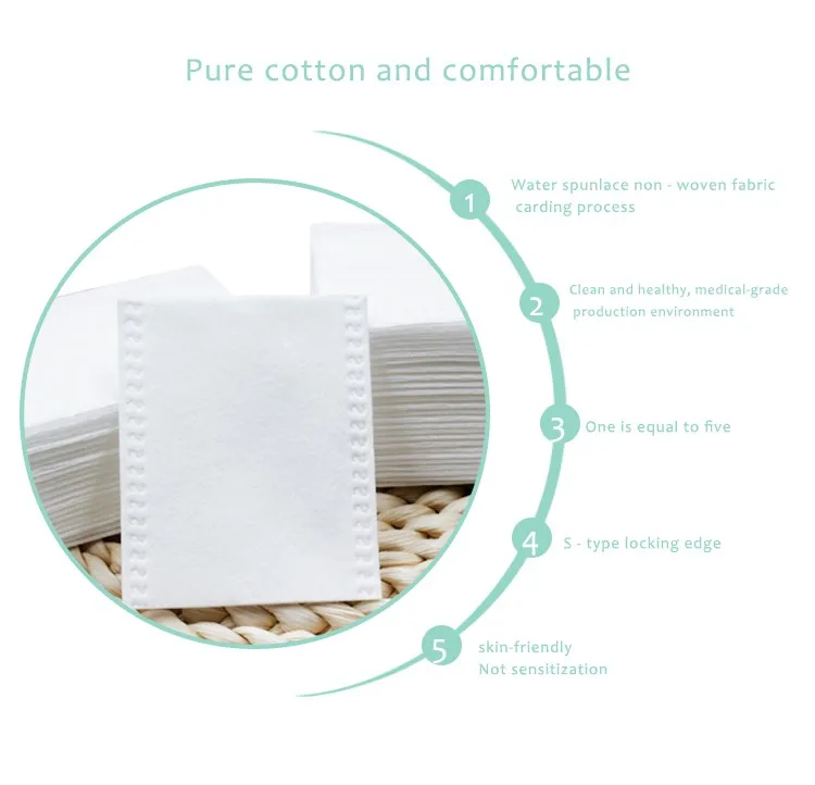 Custom Lint Free Biodegradable 5 Layers Cosmetic Makeup Remover Toner Organic Soft Facial Disposable Pure Cotton Pads