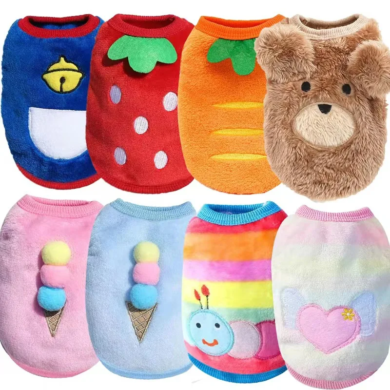 LM0139K Pet cartoon vest Warm little dog clothes Cat flannel clothing Pet supplies