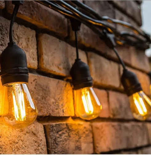 S14 48FT15 PCS sockets 2W bulb E27 spiral LED courtyard decoration outdoor lighting IP65 lamp string