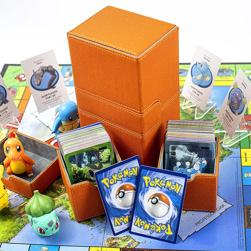 Premium Vertical Deck Box Cards Orange PU Leather Storage Boxes For Collectible Games Business Poke Magnetic Tarot Card Case