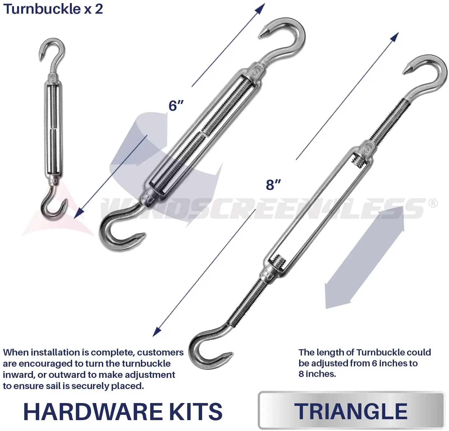 Sun Shade Sail Hardware Kit - 6 Inches - Super Heavy Duty - for Square and Rectangle Sun Shade Sail