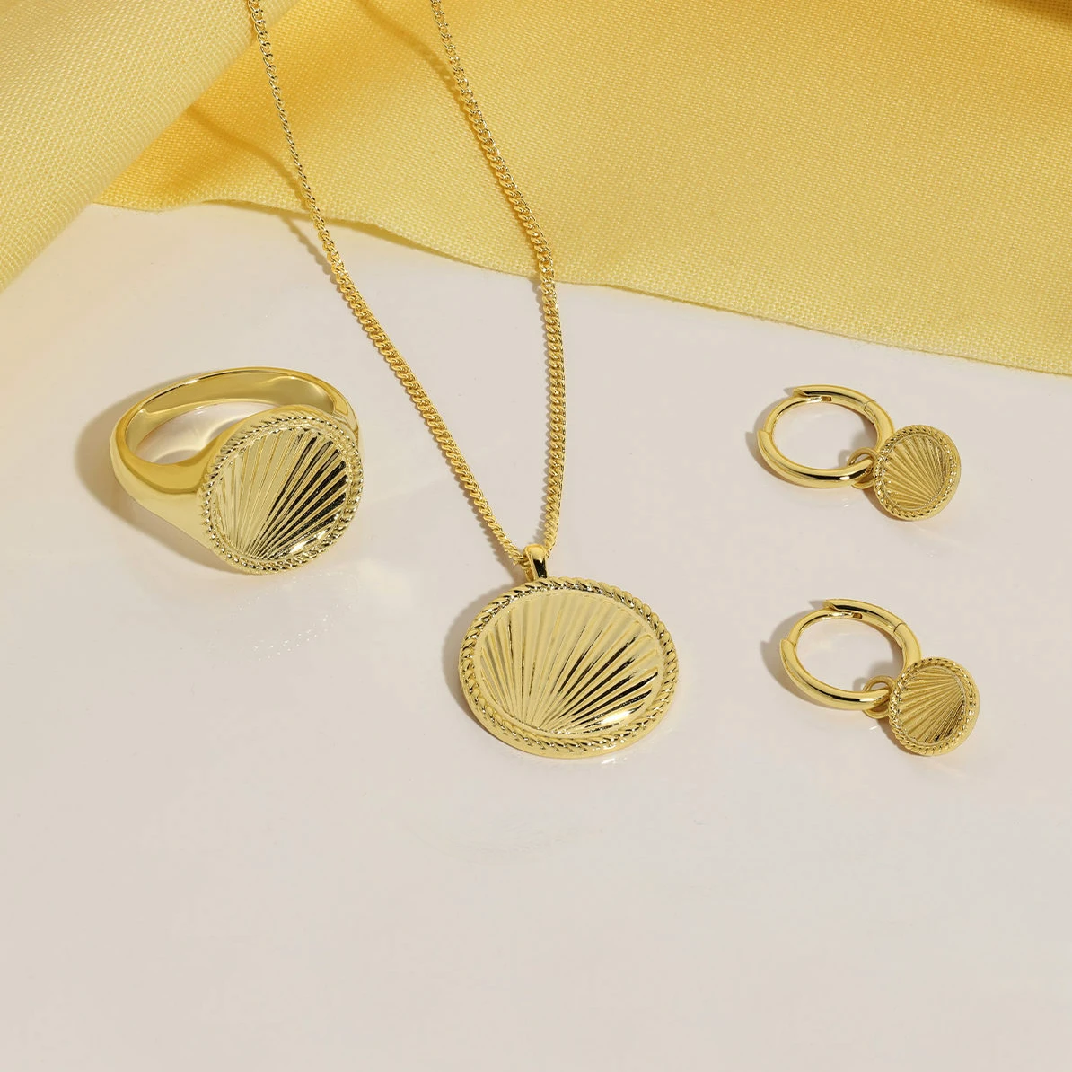 Lyburchi 925 Серебряное 14K позолоченное солнечное ожерелье солнечные серьги кольца летние пляжные ювелирные наборы