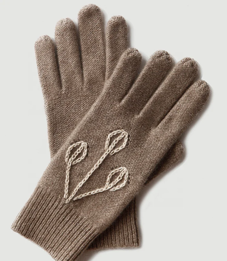 Women Knitted Hat Cashmere Glove With Embroidery Glove Hat Set
