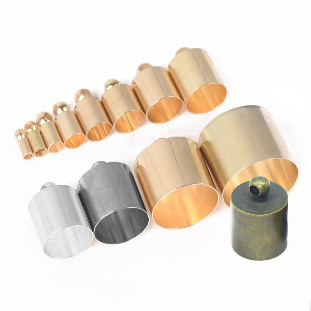 Gold Silver Bronze Gunblack Metal Copper Crimp Beads Rope Leather Cord End Caps for DIY Necklace Jewelry Making Findings