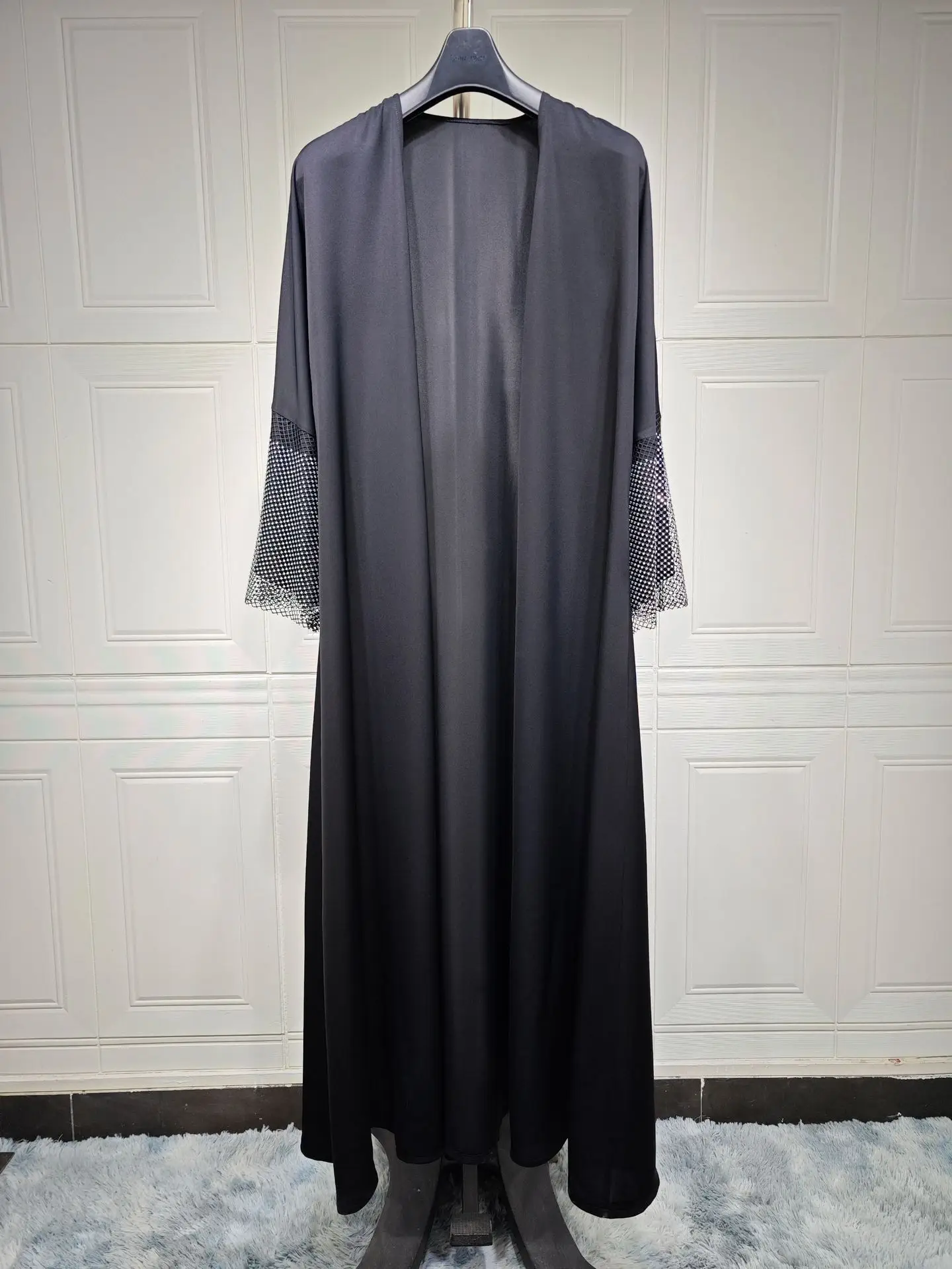 Middle East Exclusive Super Black Nida Cloth Hot Selling Cardigan abaya Muslim Cross Border Stretch Drill Mesh Robe