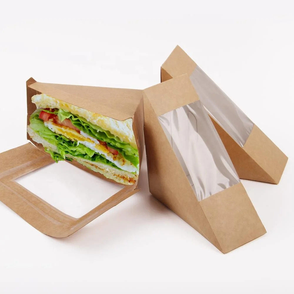 Wholesale Takeaway Snack Container With Transparent Window Paper Sandwich Packaging For Bakery